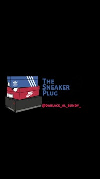 the sneaker plug logo on a black background